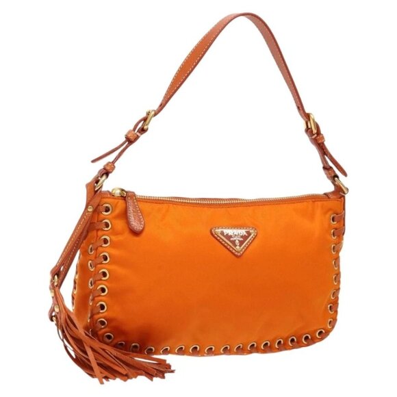 PRADA Accessory Pouch Nylon Orange Gold Auth 139357 - Picture 1 of 16